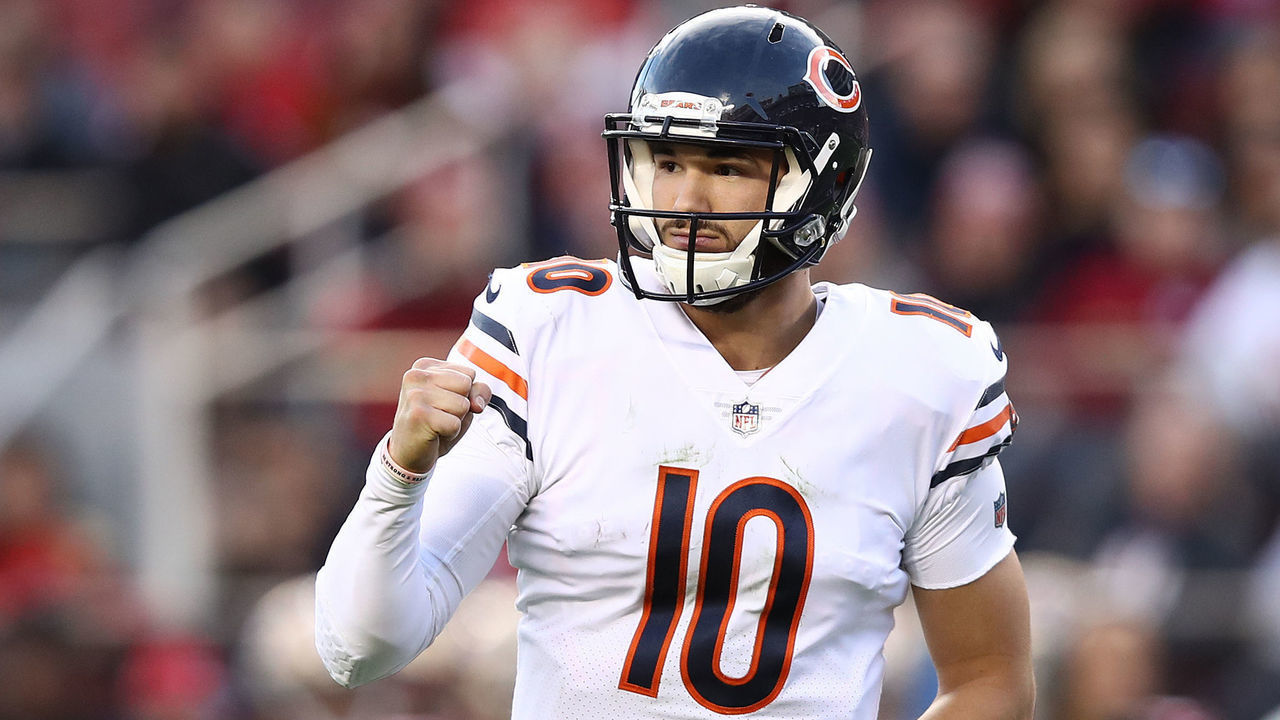 SANTA CLARA, CA - DECEMBER 23: Mitchell Trubisky #10 of the Chicago Bears celebrates after a touchdown against the San Francisco 49ers during their NFL game at Levi's Stadium on December 23, 2018 in Santa Clara, California.