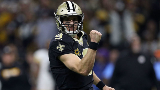 NEW ORLEANS, LOUISIANA - DECEMBER 23: Drew Brees #9 of the New Orleans Saints celebrates during the first half against the Pittsburg Steelers at the Mercedes-Benz Superdome on December 23, 2018 in New Orleans, Louisiana.