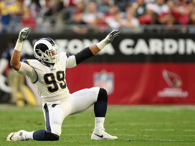 Los Angeles Rams defensive lineman Aaron Donald (99) celebrates