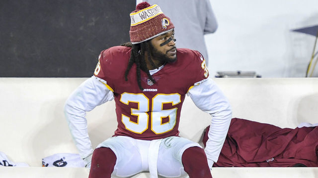 NASHVILLE, TN - DECEMBER 22: Washington Redskins free safety D.J. Swearinger (36) and cornerback Fabian Moreau (31) sit on the bench following their loss to the Tennessee Titans at Nissan Stadium.
