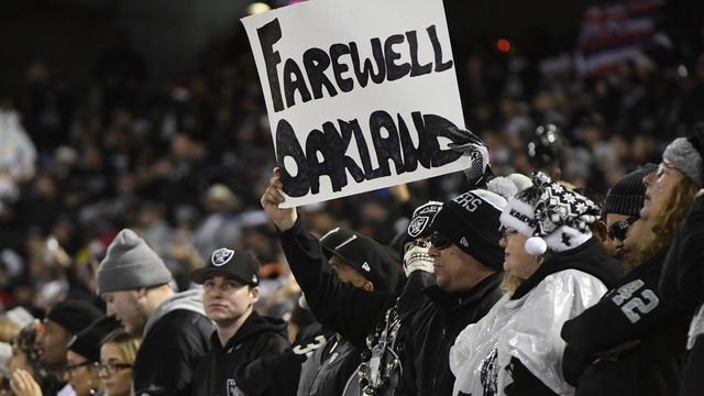 OAKLAND, CO - DECEMBER 24: Oakland Raiders fans show their concern and support for the Raiders who are playing their last game at the Oakland Alameda Coliseum against the Denver Broncos December 24, 2018.