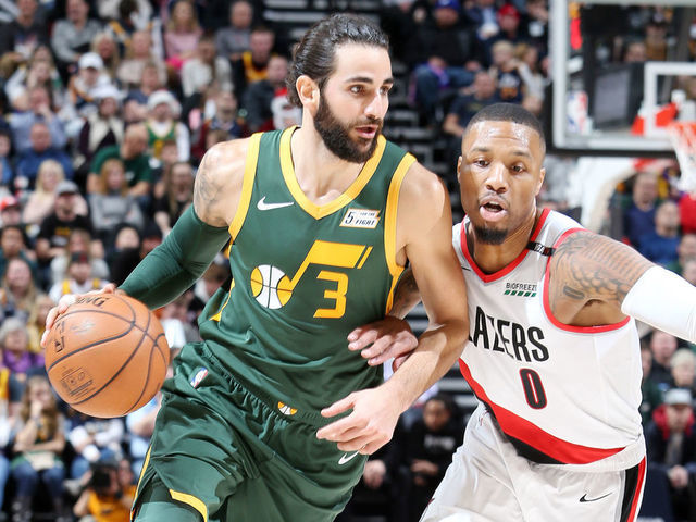 SALT LAKE CITY, UT - DECEMBER 25: Ricky Rubio #3 of the Utah Jazz handles the ball against the Portland Trail Blazers on December 25, 2018 at vivint.SmartHome Arena in Salt Lake City, Utah. Mandatory Copyright Notice: Copyright 2018 NBAE