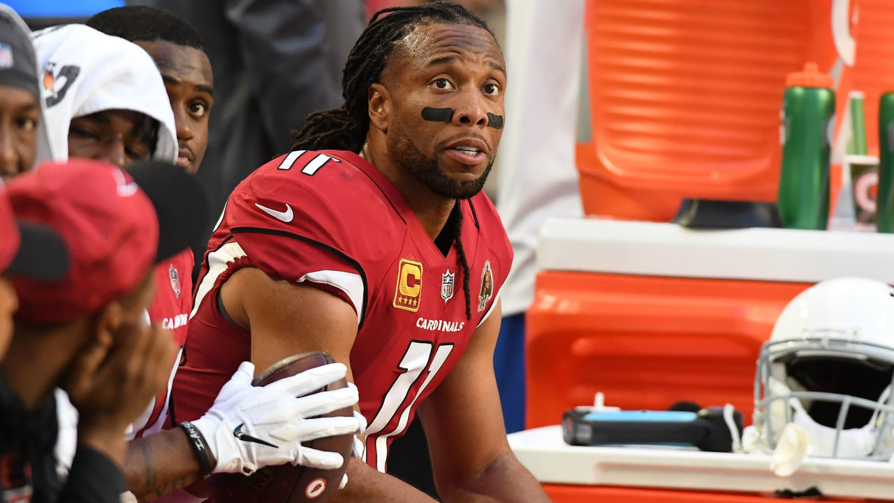 GLENDALE, ARIZONA - DECEMBER 23: Larry Fitzgerald #11 of the Arizona Cardinals looks on from the bench in the game against the Los Angeles Rams at State Farm Stadium on December 23, 2018 in Glendale, Arizona.