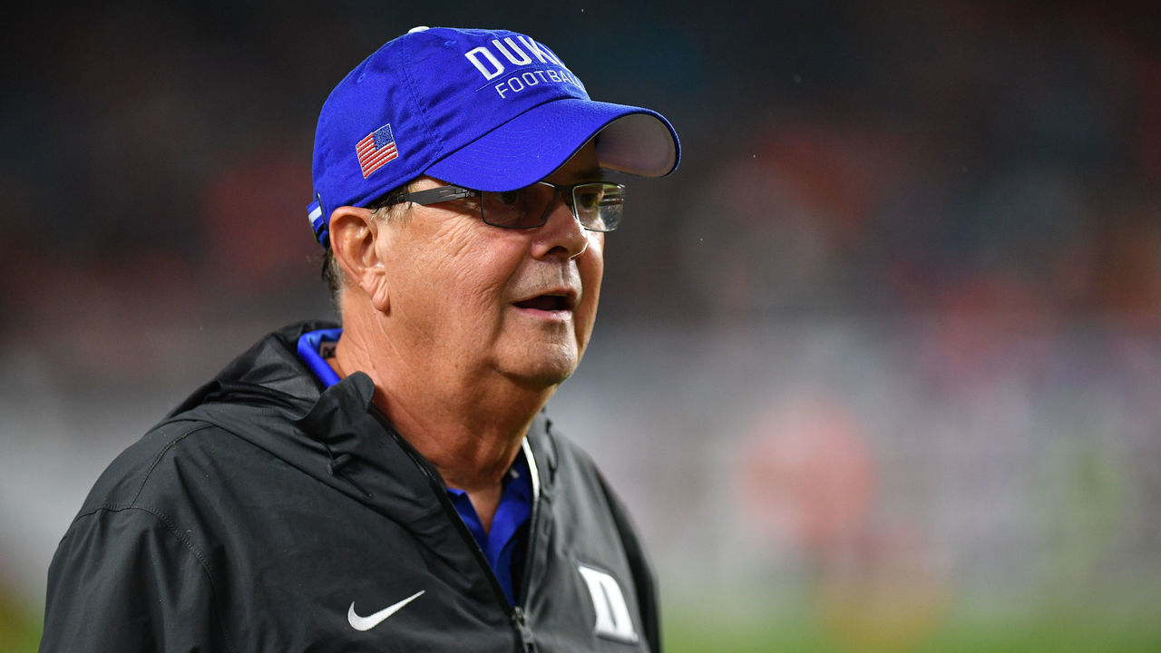 MIAMI, FL - NOVEMBER 03: Head coach David Cutcliffe of the Duke Blue Devils in action against the Miami Hurricanes at Hard Rock Stadium on November 3, 2018 in Miami, Florida.