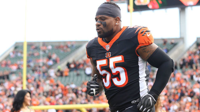 CINCINNATI, OH - NOVEMBER 11: Cincinnati Bengals outside linebacker Vontaze Burfict (55) runs onto the field before the game against the Denver Broncos and the Cincinnati Bengals on December 2nd 2018, at Paul Brown Stadium in Cincinnati, OH.