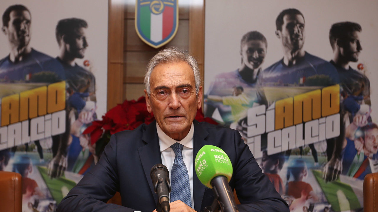 ROME, ITALY - DECEMBER 18: FIGC President Gabriele Gravina attends a press conference after the Italian Football Federation (FIGC) federal council meeting on December 18, 2018 in Rome, Italy.