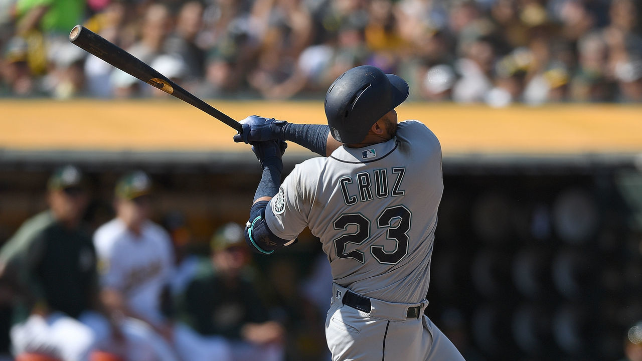 OAKLAND, CA - SEPTEMBER 02: Nelson Cruz #23 of the Seattle Mariners bats against the Oakland Athletics in the top of the eighth inning at Oakland Alameda Coliseum on September 2, 2018 in Oakland, California.