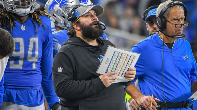 DETROIT, MI - DECEMBER 02: Detroit Lions head coach Matt Patricia looks up during a timeout during the Detroit Lions versus Los Angeles Rams game on Sunday December 2, 2018 at Ford Field in Detroit, MI.