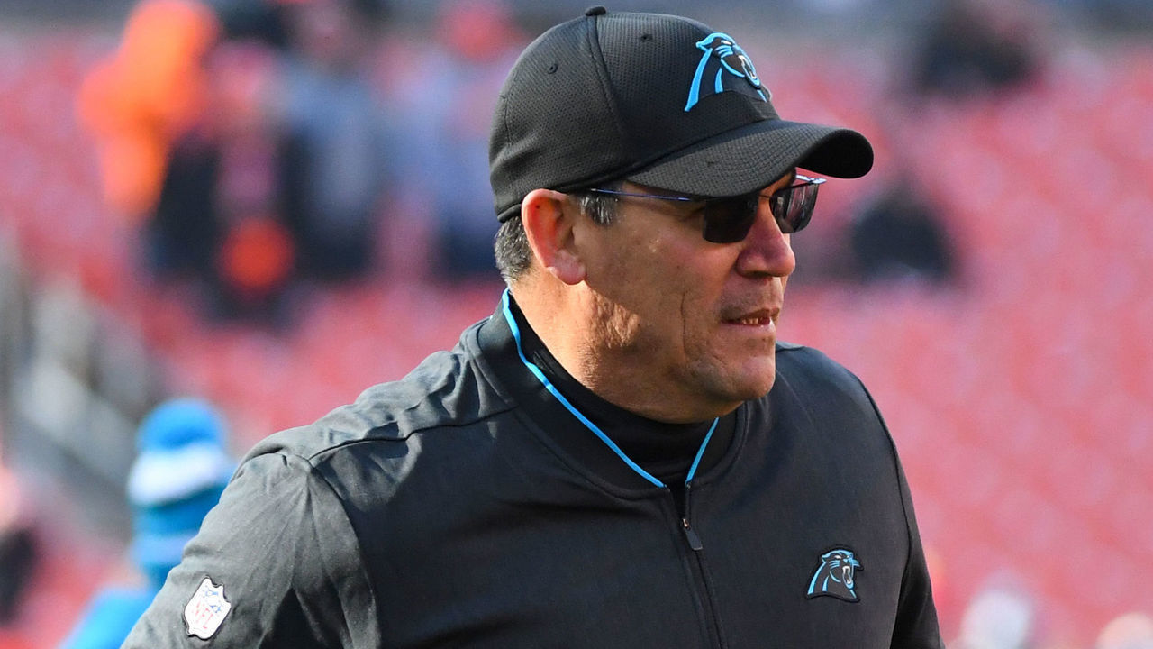 CLEVELAND, OH - DECEMBER 9, 2018: Head coach Ron Rivera of the Carolina Panthers on the field prior to a game against the Cleveland Browns on December 9, 2018 at FirstEnergy Stadium in Cleveland, Ohio. Cleveland won 26-20. (Photo by: 2018 Nick Cammett/Diamond Images/Getty Images)