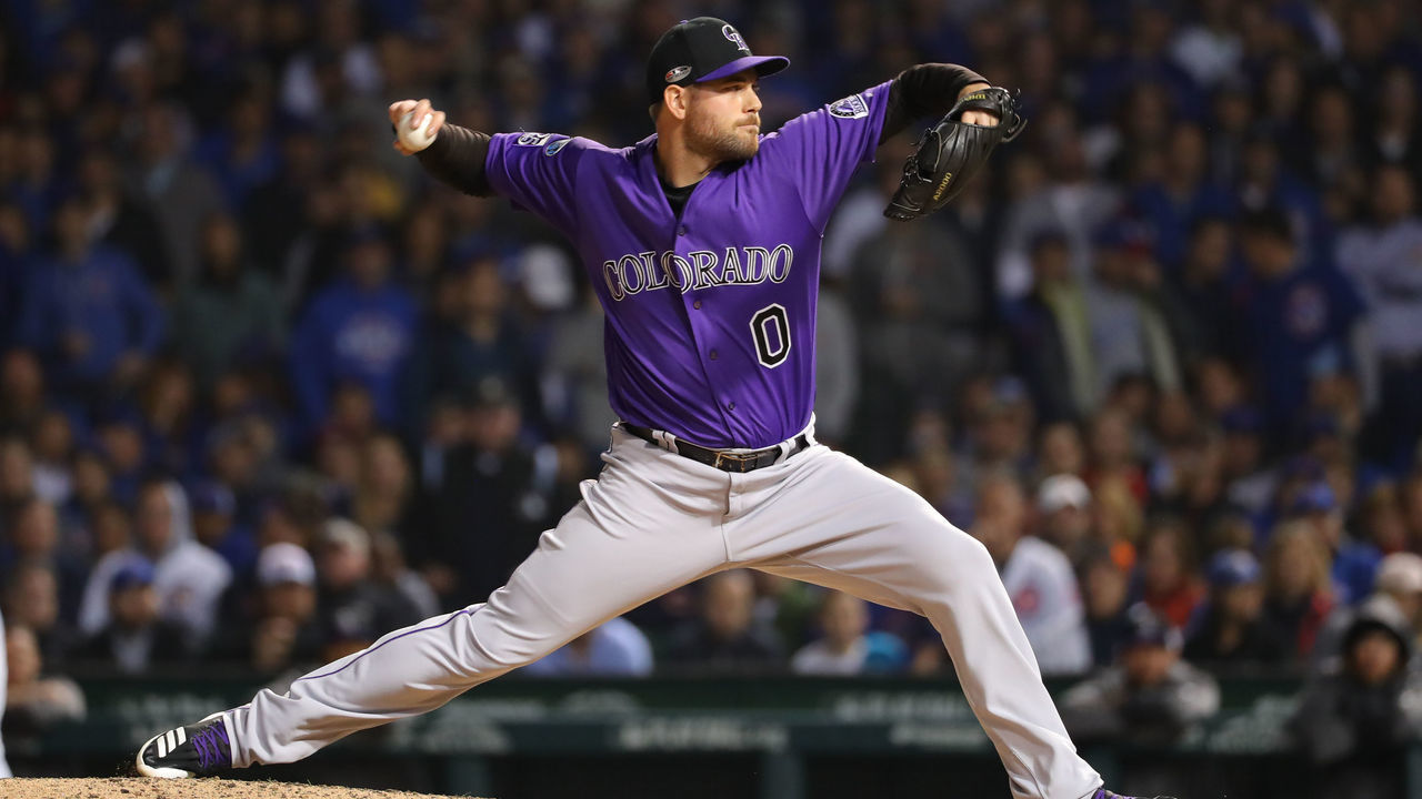 CHICAGO, IL - OCTOBER 2: Adam Ottavino #0 of the Colorado Rockies pitches during the National League Wild Card game against the Chicago Cubs at Wrigley Field on Tuesday, October 2, 2018 in Chicago, Illinois.