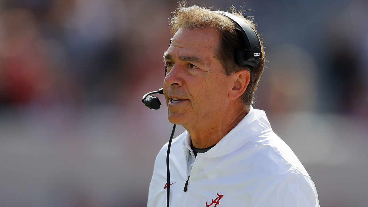 TUSCALOOSA, AL - NOVEMBER 17: Head coach Nick Saban of the Alabama Crimson Tide reacts after a touchdown by the Citadel Bulldogs at Bryant-Denny Stadium on November 17, 2018 in Tuscaloosa, Alabama.