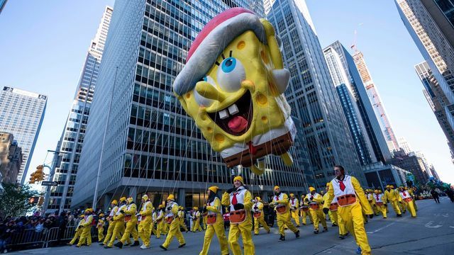SpongeBob SquarePants floats above 6th Avenue during the 92nd Annual Macy's Thanksgiving Day Parade on November 22, 2018, in New York.