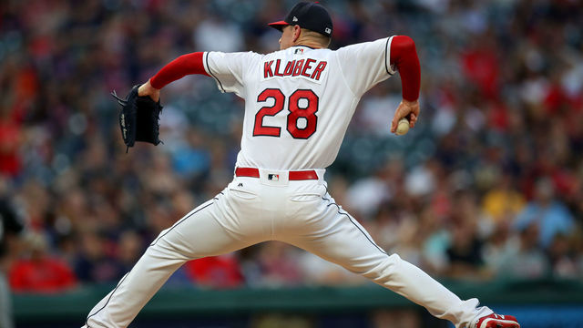 CLEVELAND, OH - SEPTEMBER 18: Cleveland Indians starting pitcher Corey Kluber (28) delivers a pitch to the plate during the first inning of the Major League Baseball game between the Chicago White Sox and Cleveland Indians on September 18, 2018, at Progressive Field in Cleveland, OH.