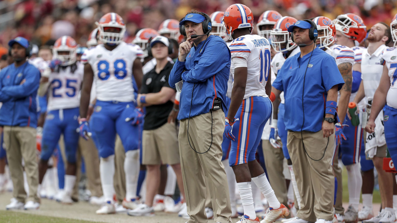 TALLAHASSEE, FL - NOVEMBER 24: Head Coach Dan Mullen of the Florida Gators on the sidelines during the game against the Florida State Seminoles at Doak Campbell Stadium on Bobby Bowden Field on November 24, 2018 in Tallahassee, Florida. The #11 Ranked Florida Gators defeated the Florida State Seminoles 41 to 14.