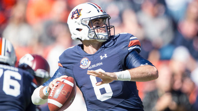AUBURN, AL - NOVEMBER 3: Quarterback Jarrett Stidham #8 of the Auburn Tigers during their game against the Texas A&M Aggies at Jordan-Hare Stadium on November 3 2018 in Auburn, Alabama.