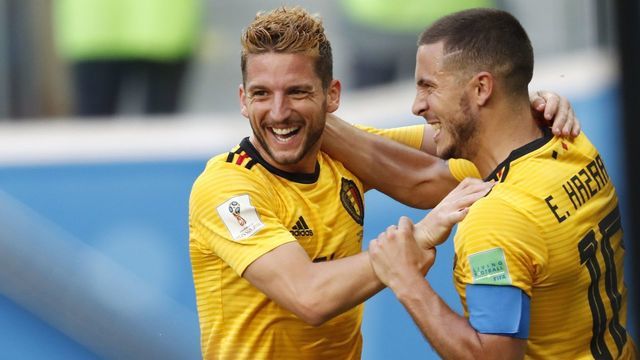 Dries Mertens of Belgium, Eden Hazard of Belgium during the 2018 FIFA World Cup Play-off for third place match between Belgium and England at the Saint Petersburg Stadium on June 26, 2018 in Saint Petersburg, Russia