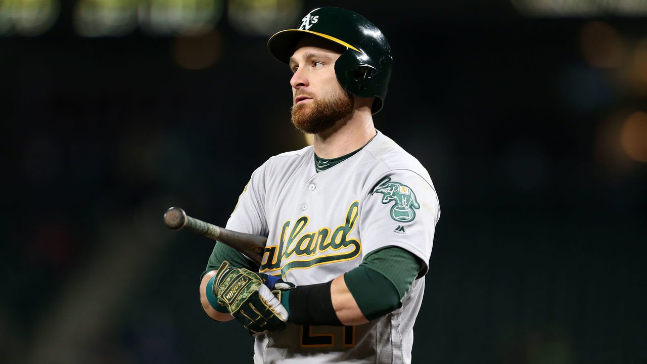 SEATTLE - SEPTEMBER 24: Jonathan Lucroy #21 of the Oakland Athletics looks on during the game against the Seattle Mariners at Safeco Field on September 24, 2018 in Seattle, Washington. The Athletics defeated the Mariners 7-3.