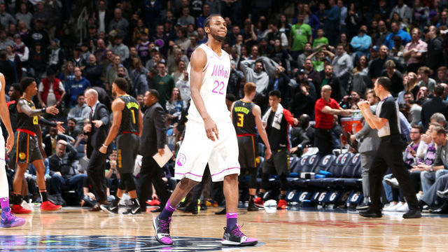 MINNEAPOLIS, MN - DECEMBER 28: Andrew Wiggins #22 of the Minnesota Timberwolves. looks on during the game against the Atlanta Hawks on December 28, 2018 at Target Center in Minneapolis, Minnesota. Mandatory Copyright Notice: Copyright 2018 NBAE