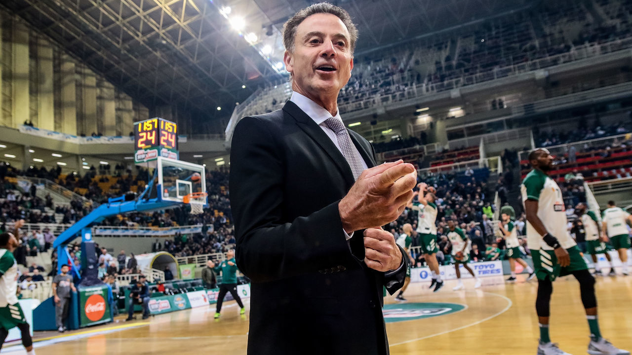 ATHENS, GREECE - DECEMBER 28: Rick Pitino, Head Coach of Panathinaikos OPAP Athens react before the 2018/2019 Turkish Airlines EuroLeague Regular Season Round 15 game between Panathinaikos OPAP Athens and CSKA Moscow at Olympic Sports Center Athens on December 28, 2018 in Athens, Greece.