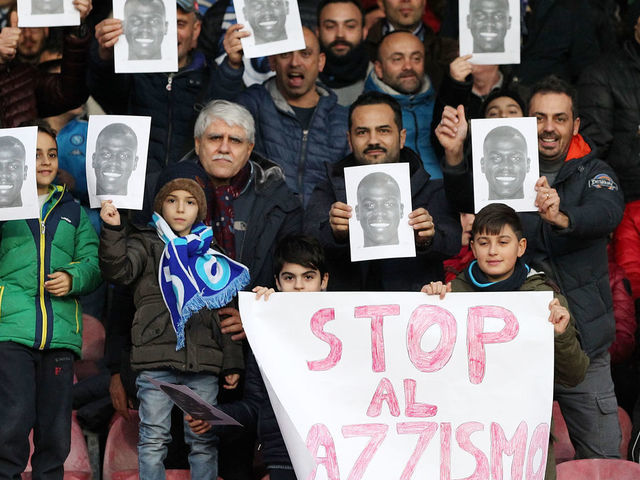 NAPLES, ITALY - DECEMBER 29: SSC Napoli supporters show their support to Kalidou Koulibaly before the Serie A match between SSC Napoli and Bologna FC at Stadio San Paolo on December 29, 2018 in Naples, Italy.