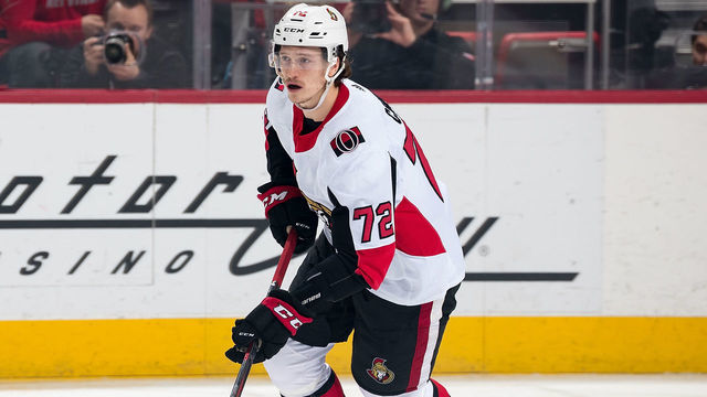 DETROIT, MI - DECEMBER 14: Thomas Chabot #72 of the Ottawa Senators skates with the puck during an NHL game against the Detroit Red Wings at Little Caesars Arena on December 14, 2018 in Detroit, Michigan.