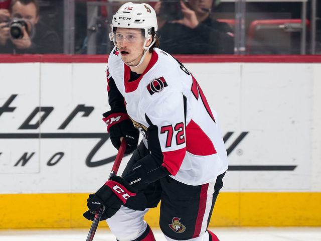 DETROIT, MI - DECEMBER 14: Thomas Chabot #72 of the Ottawa Senators skates with the puck during an NHL game against the Detroit Red Wings at Little Caesars Arena on December 14, 2018 in Detroit, Michigan.