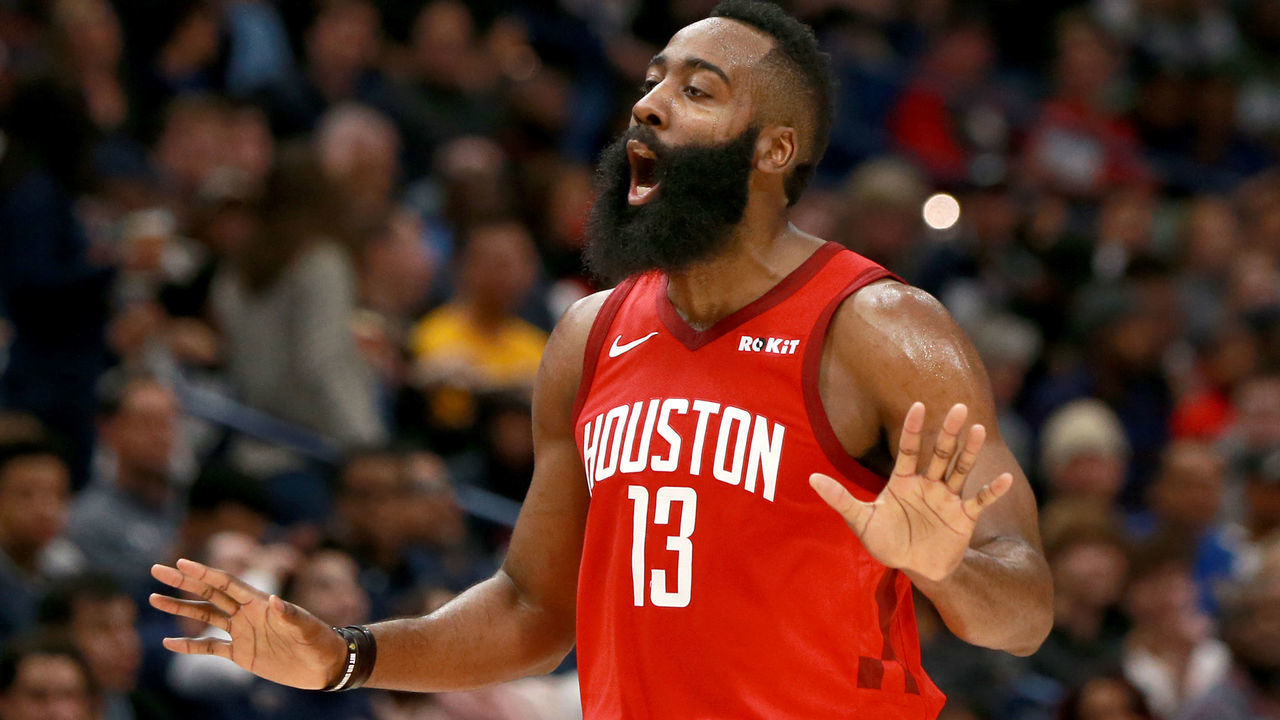 NEW ORLEANS, LOUISIANA - DECEMBER 29: James Harden #13 of the Houston Rockets reacts to a call during a NBA game against the New Orleans Pelicans at the Smoothie King Center on December 29, 2018 in New Orleans, Louisiana.