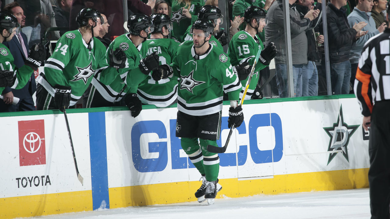 DALLAS, TX - DECEMBER 29: Alexander Radulov #47 of the Dallas Stars celebrates a goal against the Detroit Red Wings at the American Airlines Center on December 29, 2018 in Dallas, Texas.