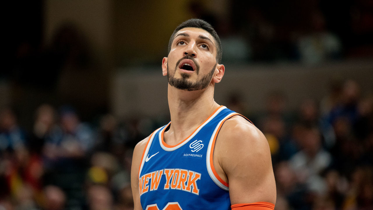 INDIANAPOLIS, IN - DECEMBER 16: Enes Kanter #00 of the New York Knicks looks to the crowd during a game against the Indiana Pacers at Bankers Life Fieldhouse on December 16, 2018 in Indianapolis, Indiana.