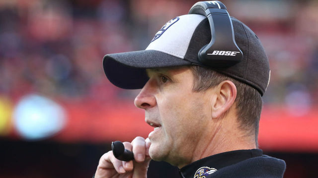 KANSAS CITY, MO - DECEMBER 09: Baltimore Ravens head coach John Harbaugh in the fourth quarter of an NFL game between the Baltimore Ravens and Kansas City Chiefs on December 9, 2018 at Arrowhead Stadium in Kansas City, MO.