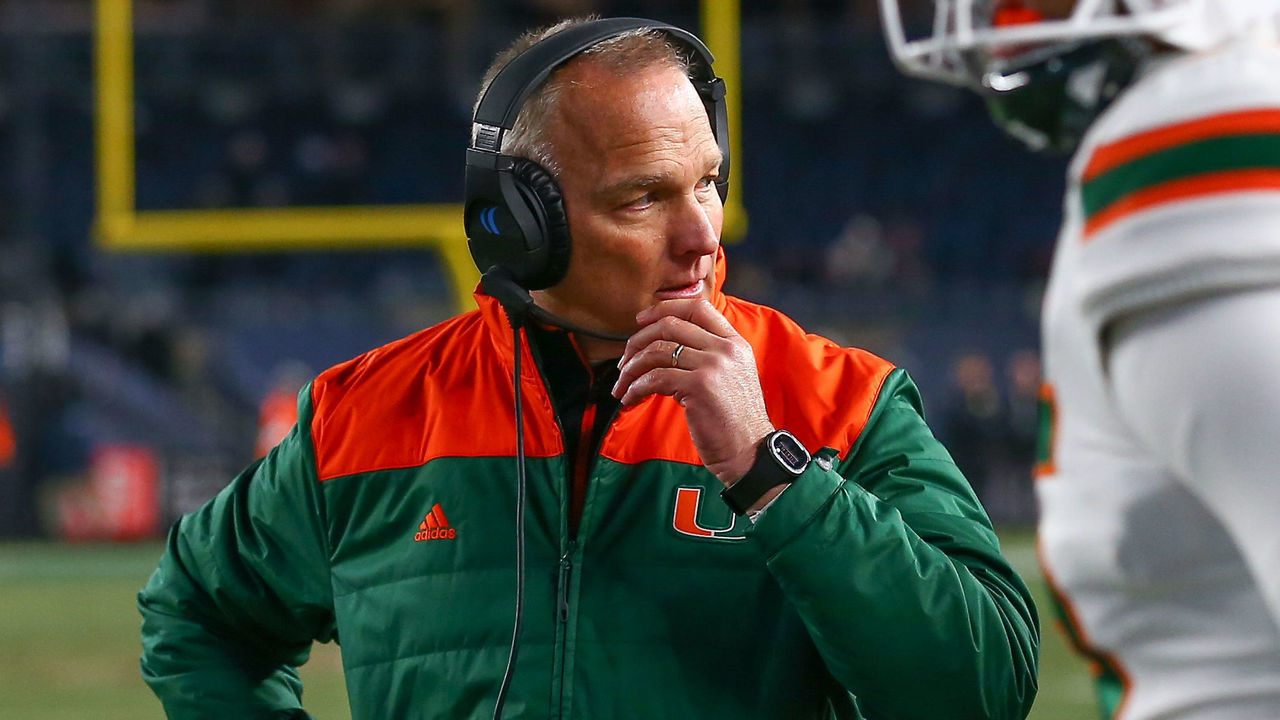 BRONX, NY - DECEMBER 27: Miami Hurricanes head coach Mark Richt during the 2018 New Era Pinstripe Bowl between the Wisconsin Badgers and the Miami Hurricanes on December 27, 2018 at Yankee Stadium in the Bronx, NY.