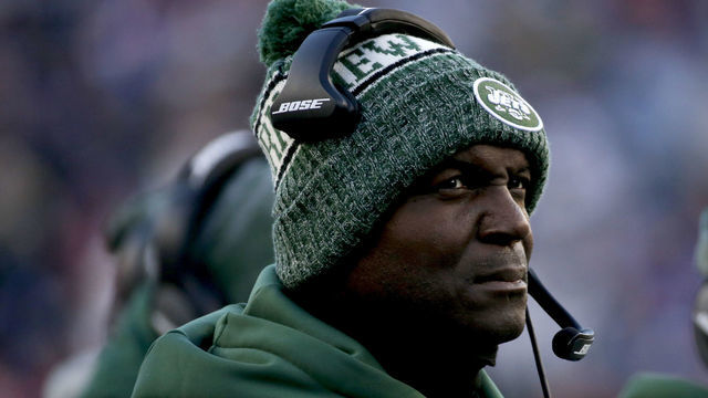 FOXBOROUGH, MASSACHUSETTS - DECEMBER 30: Head coach Todd Bowles of the New York Jets reacts during the third quarter of a game against the New England Patriots at Gillette Stadium on December 30, 2018 in Foxborough, Massachusetts.