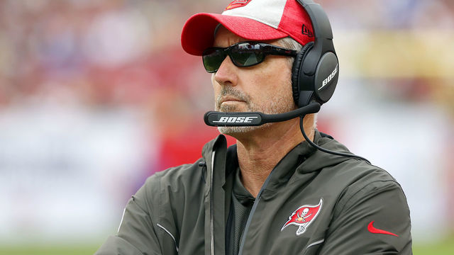 TAMPA, FL - DEC 09: Buccaneers Head Coach Dirk Koetter watches the action during the regular season game between the New Orleans Saints and the Tampa Bay Buccaneers on December 09, 2018 at Raymond James Stadium in Tampa, Florida.