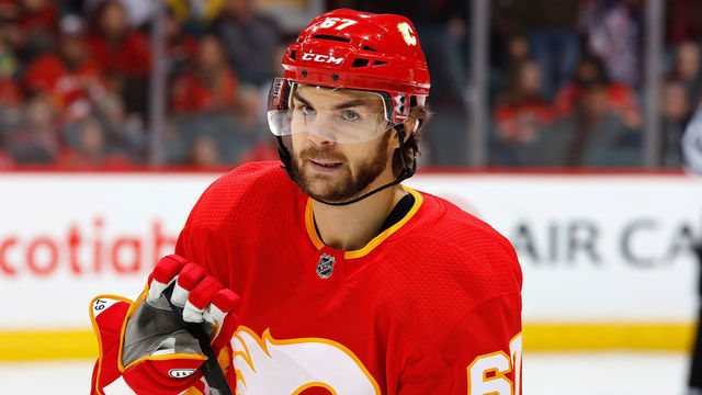 CALGARY, AB - DECEMBER 22: Michael Frolik #67 of the Calgary Flames skates against the St. Louis Blues during an NHL game on December 22, 2018 at the Scotiabank Saddledome in Calgary, Alberta, Canada.