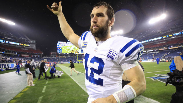 NASHVILLE, TN - DECEMBER 30: Andrew Luck #12 of the Indianapolis Colts waves to the crowd while leaving the field after beating the Tennessee Titans at Nissan Stadium on December 30, 2018 in Nashville, Tennessee.