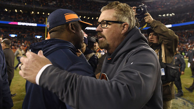 DENVER, CO - DECEMBER 15: Head coach Vance Joseph of the Denver Broncos embraces head coach Gregg Williams of the Cleveland Browns after the Browns won 17-16. The Denver Broncos hosted the Cleveland Browns at Broncos Stadium at Mile High in Denver, Colorado on Saturday, December 15, 2018.