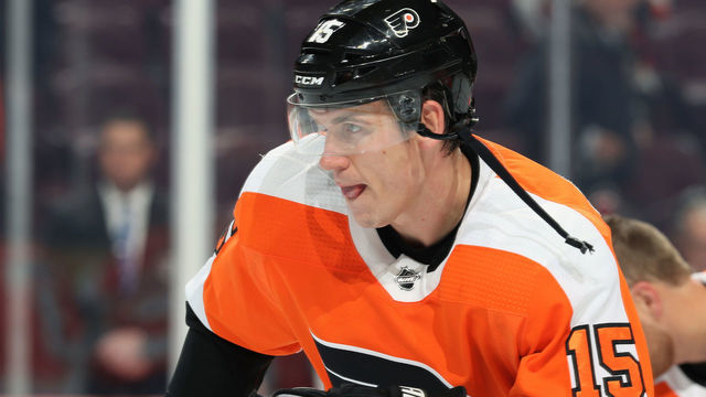 PHILADELPHIA, PA - OCTOBER 16: Jori Lehtera #15 of the Philadelphia Flyers warms up against the Florida Panthers on October 16, 2018 at the Wells Fargo Center in Philadelphia, Pennsylvania.