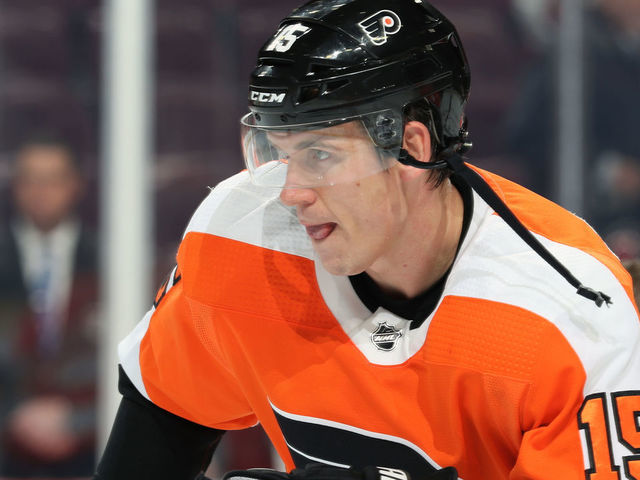 PHILADELPHIA, PA - OCTOBER 16: Jori Lehtera #15 of the Philadelphia Flyers warms up against the Florida Panthers on October 16, 2018 at the Wells Fargo Center in Philadelphia, Pennsylvania.