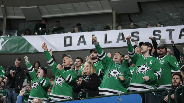 DALLAS, TX - DECEMBER 29: Dallas Stars fans celebrate a goal against the Detroit Red Wings at the American Airlines Center on December 29, 2018 in Dallas, Texas.