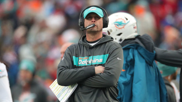 BUFFALO, NY - DECEMBER 30: Head coach Adam Gase of the Miami Dolphins looks on from the sideline during NFL game action against the Buffalo Bills at New Era Field on December 30, 2018 in Buffalo, New York.