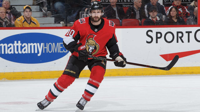 OTTAWA, ON - DECEMBER 17: Tom Pyatt #10 of the Ottawa Senators skates against the Nashville Predators at Canadian Tire Centre on December 17, 2018 in Ottawa, Ontario, Canada.