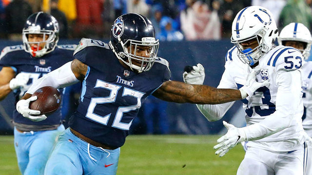 NASHVILLE, TN - DECEMBER 30: Derrick Henry #22 of the Tennessee Titans plays against Darius Leonard #53 of the Indianapolis Colts at Nissan Stadium on December 30, 2018 in Nashville, Tennessee.