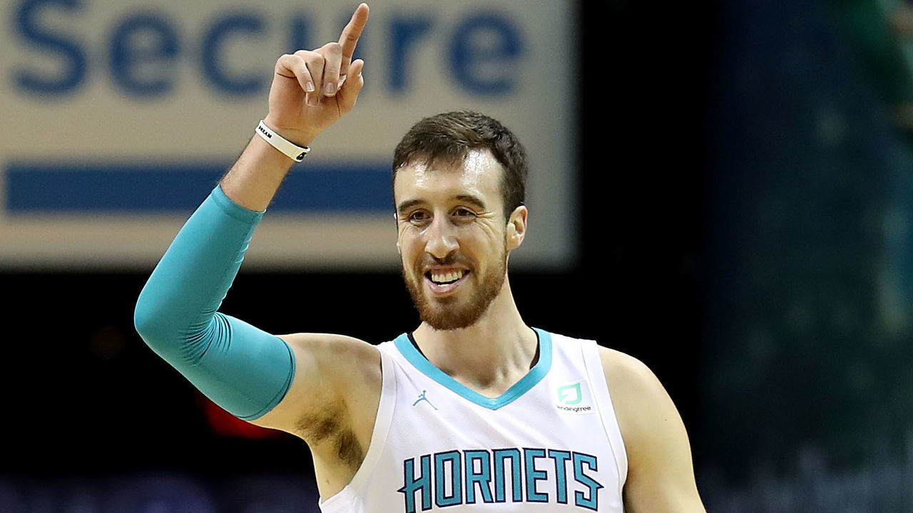 CHARLOTTE, NC - DECEMBER 12: Frank Kaminsky #44 of the Charlotte Hornets reacts against the Detroit Pistons during their game at Spectrum Center on December 12, 2018 in Charlotte, North Carolina.