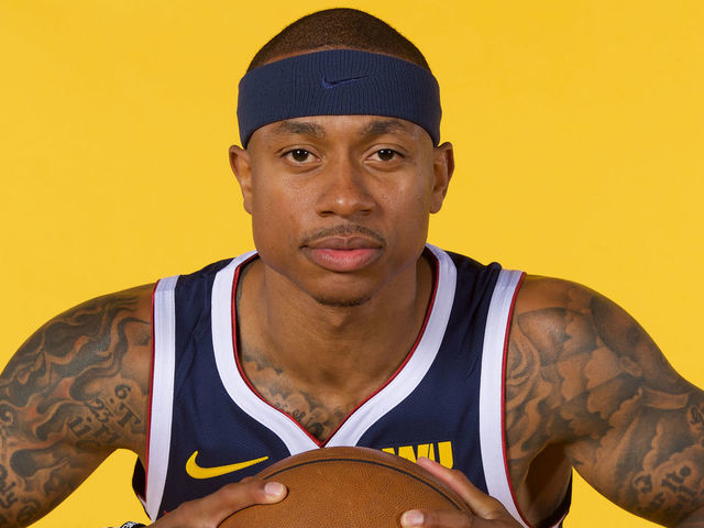 DENVER, CO - SEPTEMBER 24: Isaiah Thomas #0 of the Denver Nuggets poses for a portrait during the Denver Nuggets Media Day at the Pepsi Center on September 24, 2018 in Denver, Colorado.