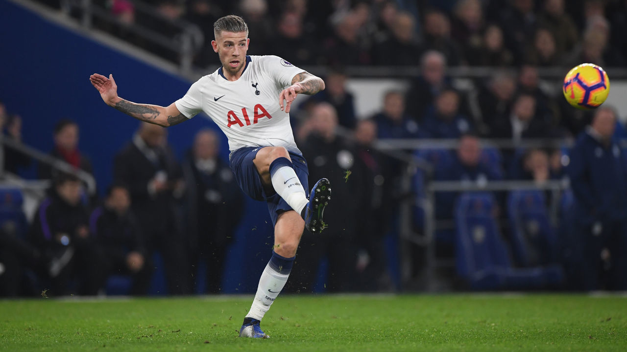 CARDIFF, WALES - JANUARY 01: Toby Alderweireld of Spurs in action during the Premier League match between Cardiff City and Tottenham Hotspur at Cardiff City Stadium on January 1, 2019 in Cardiff, United Kingdom.