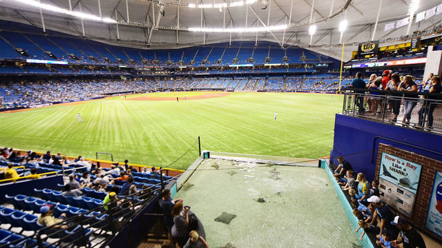 ST PETERSBURG, FL - SEPTEMBER 29: Fans enjoy the stingray tank during the sixth inning of a game against the Tampa Bay Rays and the Toronto Blue Jays on September 29, 2018 at Tropicana Field in St Petersburg, Florida.