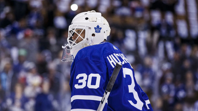 TORONTO, ON - JANUARY 3:Michael Hutchinson #30 of the Toronto Maple Leafs warm up before facing the Minnesota Wild at the Scotiabank Arena on January 3, 2019 in Toronto, Ontario, Canada.