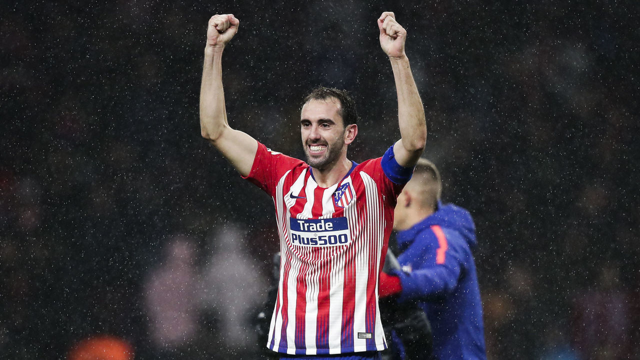 MADRID, SPAIN - NOVEMBER 10: Diego Godin of Atletico Madrid during the La Liga Santander match between Atletico Madrid v Athletic de Bilbao at the Estadio Wanda Metropolitano on November 10, 2018 in Madrid Spain
