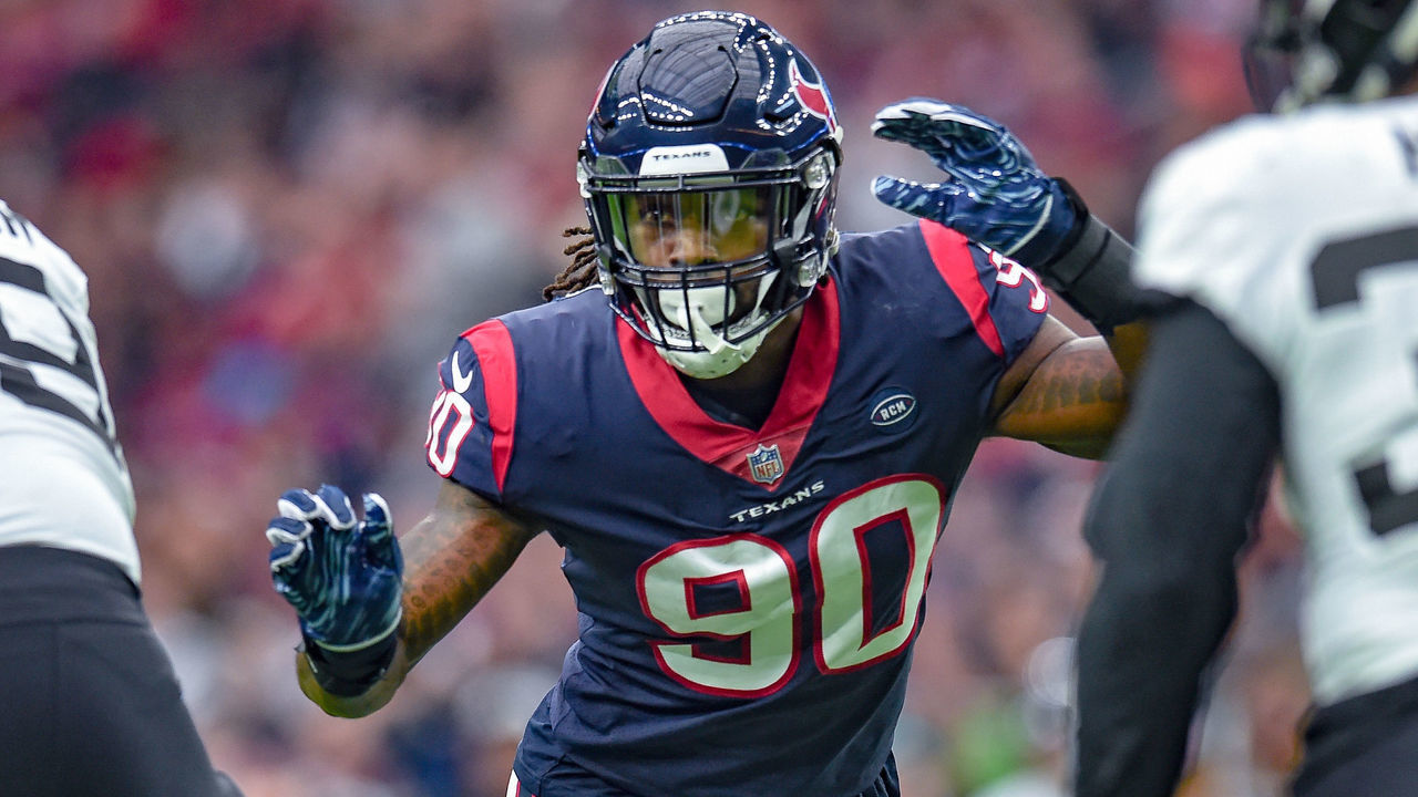 HOUSTON, TX - DECEMBER 30: Houston Texans outside linebacker Jadeveon Clowney (90) rushes in during the football game between the Jacksonville Jaguars and Houston Texans on December 30, 2018 at NRG Stadium in Houston, Texas.