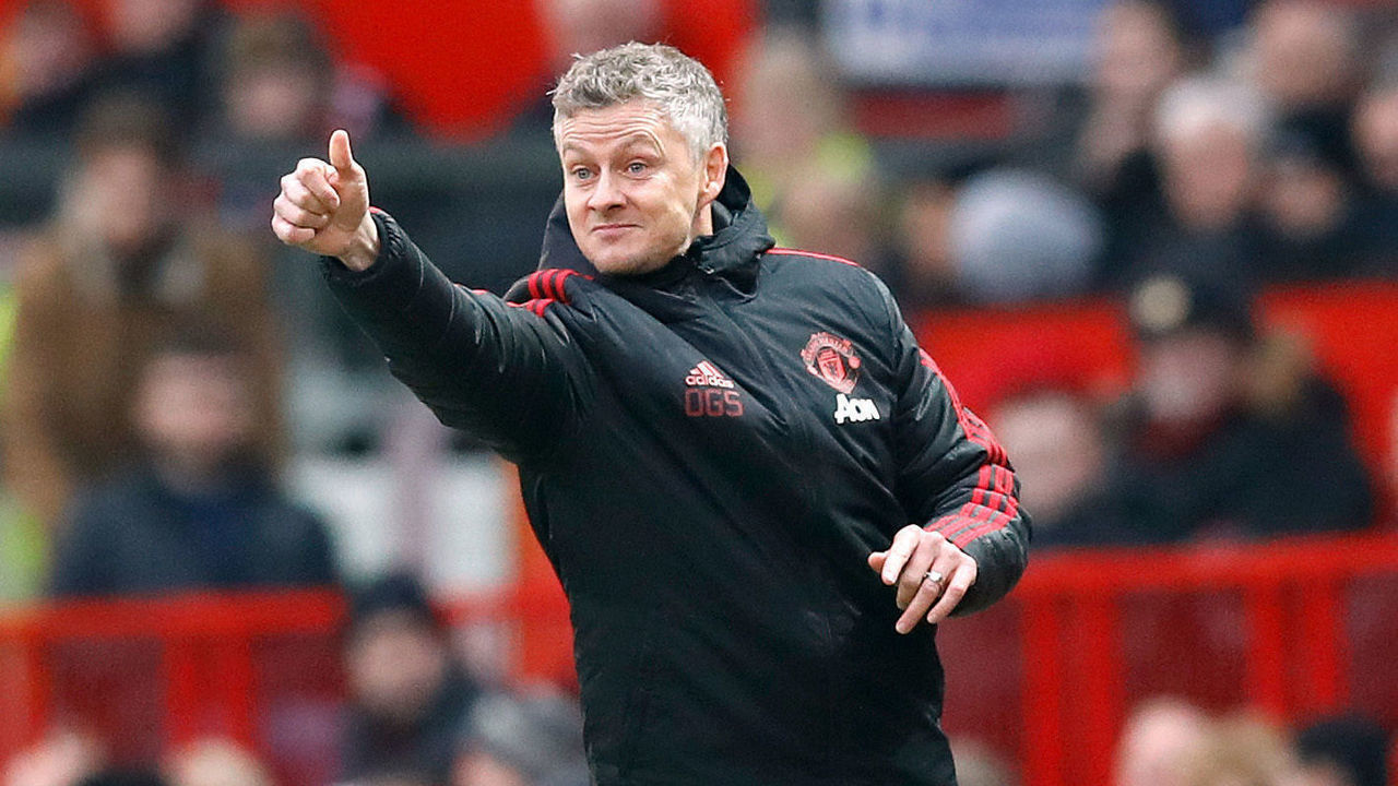 Manchester United's interim manager Ole Gunnar Solskjaer gestures on the touchline during the Emirates FA Cup, third round match at Old Trafford, Manchester.